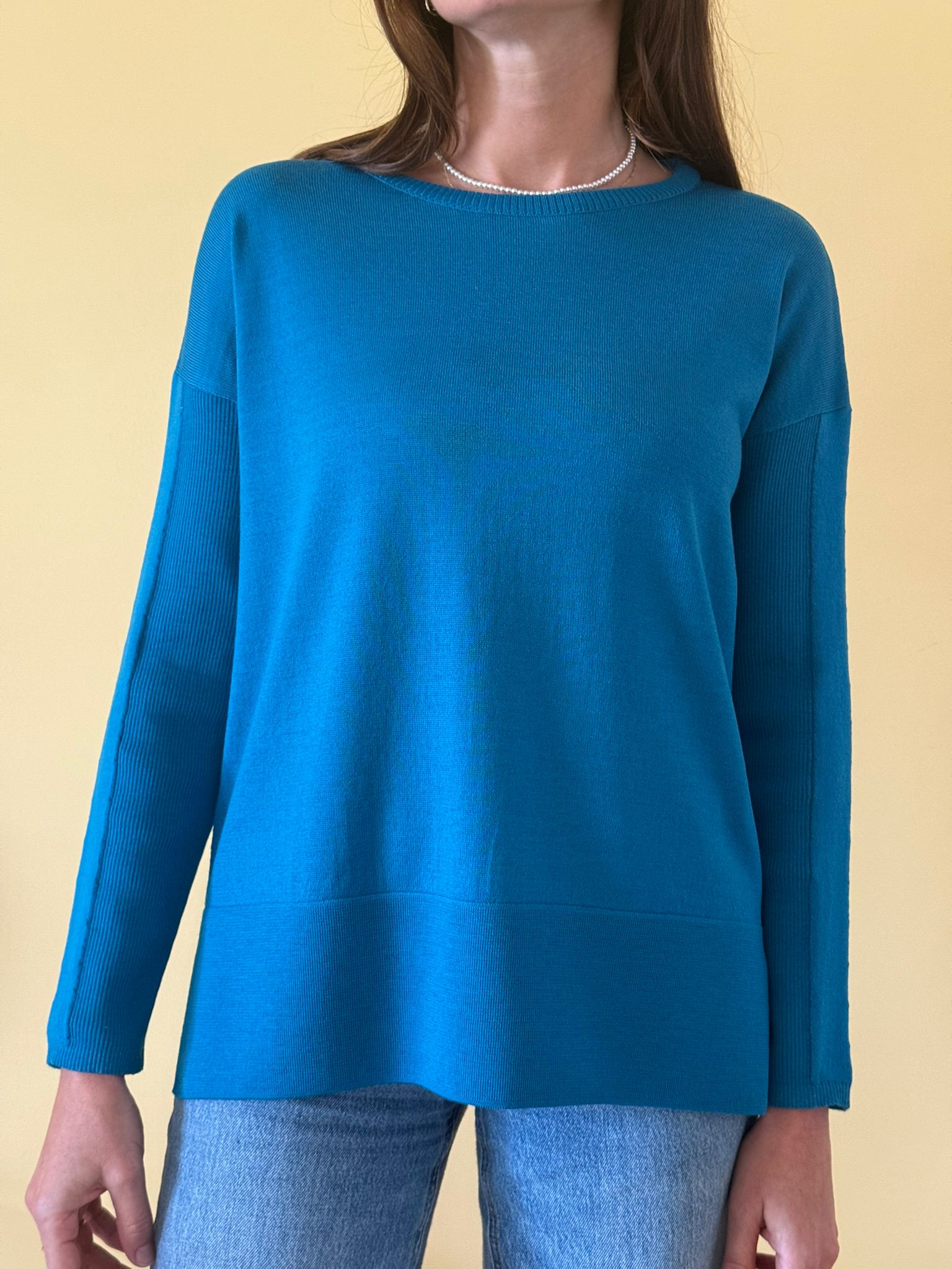 Maglia girocollo a scatola 100% lana merinos