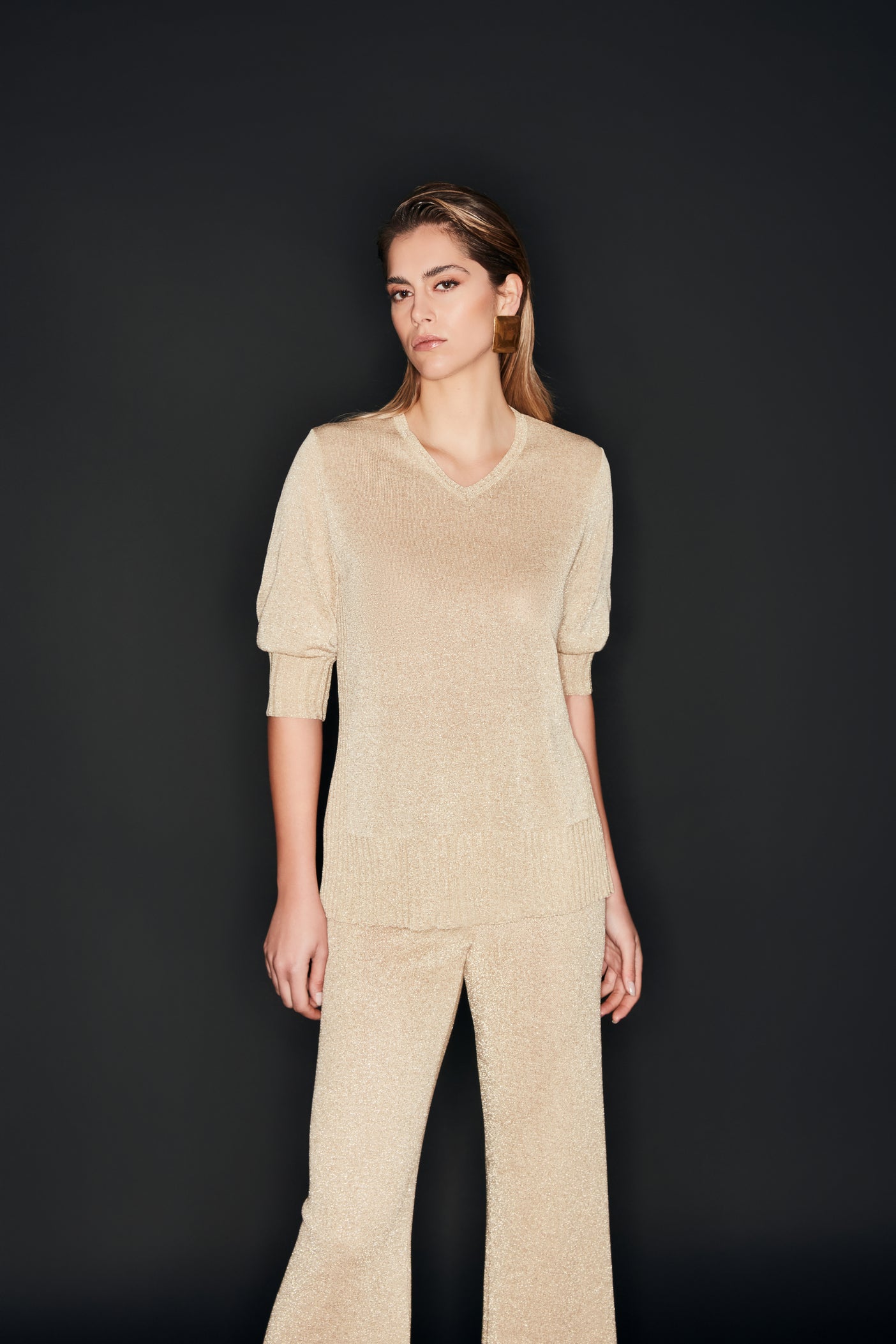 Maglia scollo a v con coste