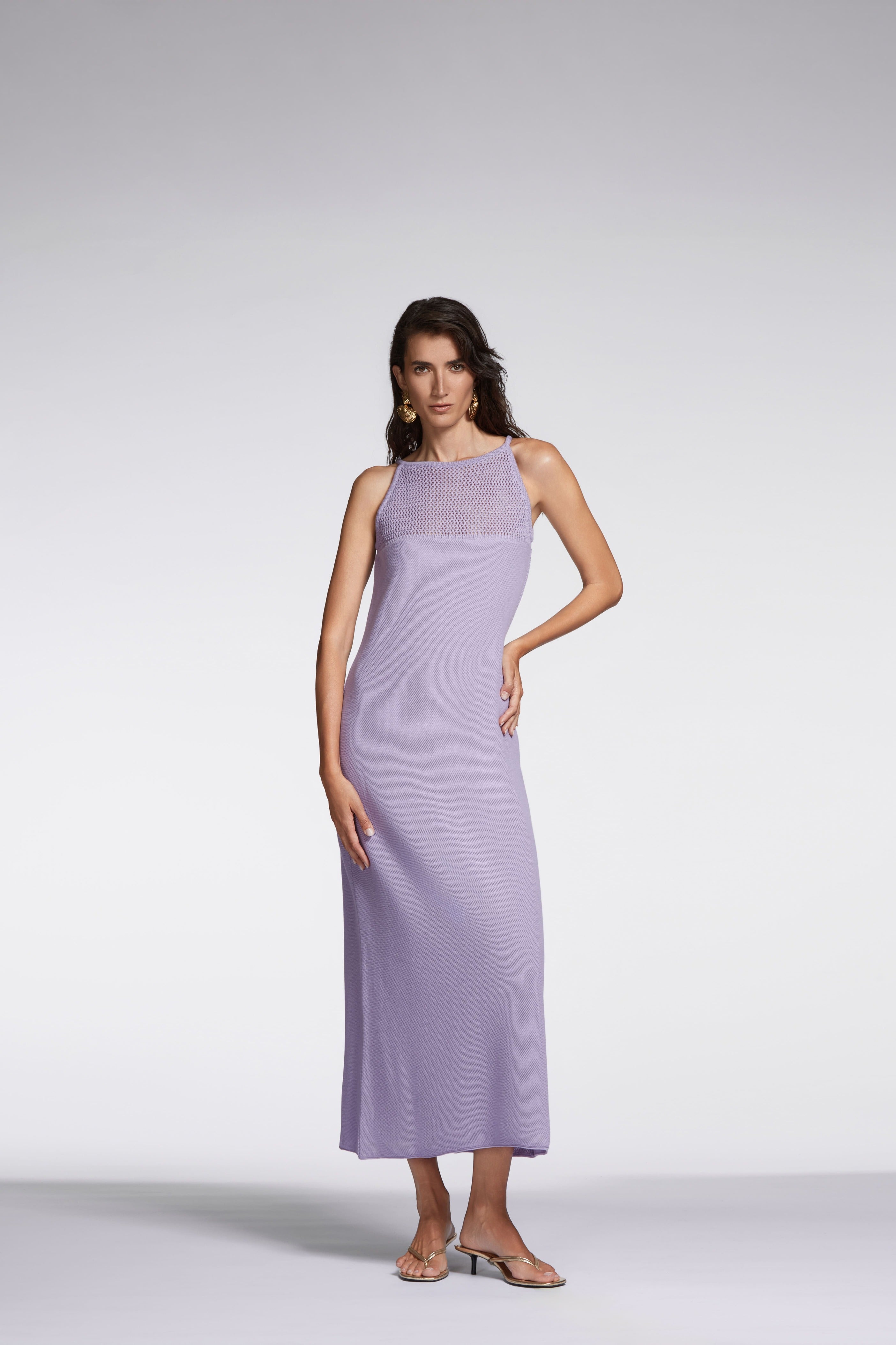 Abito piquet con inserti a rete