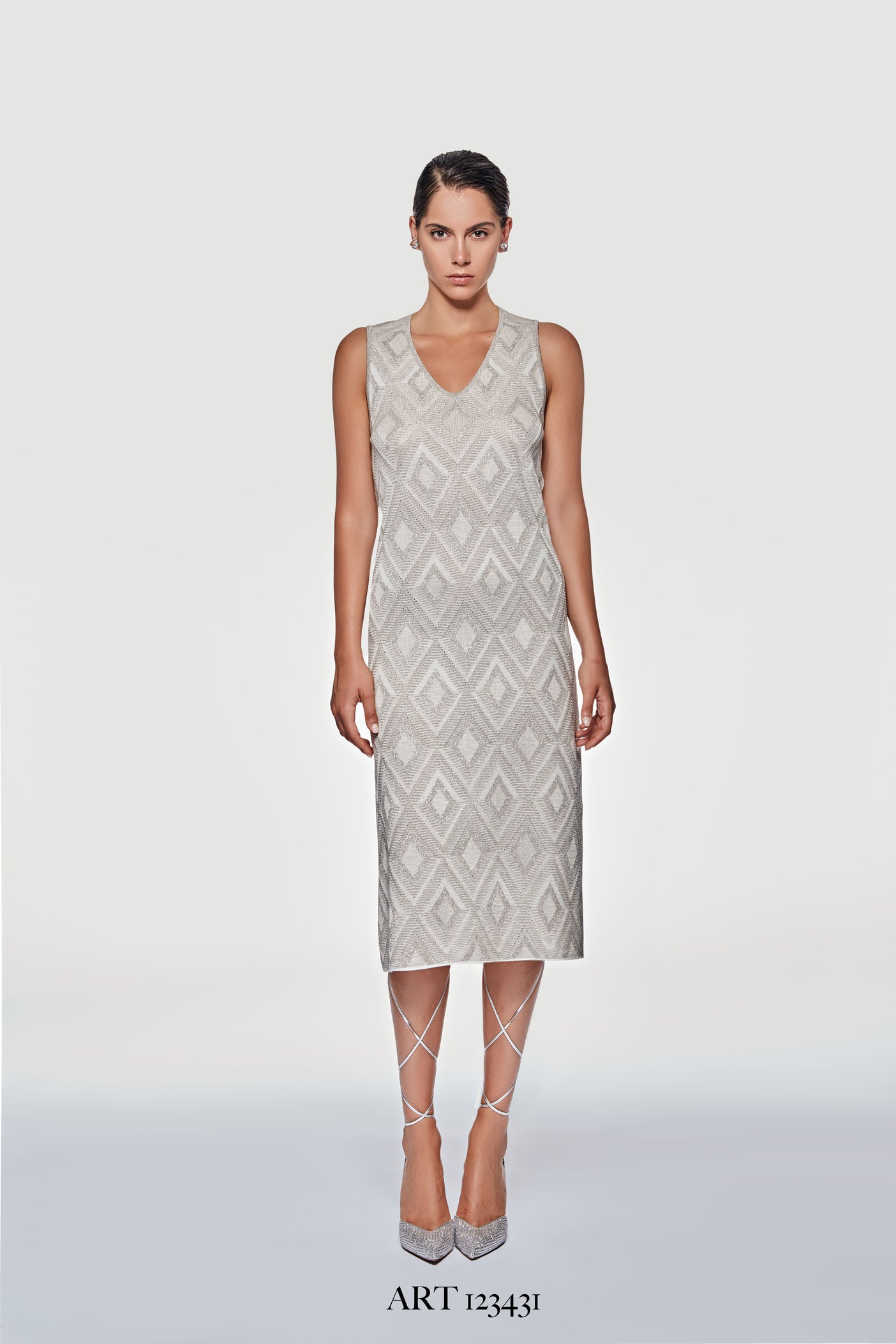 Abito senza maniche chevron lurex
