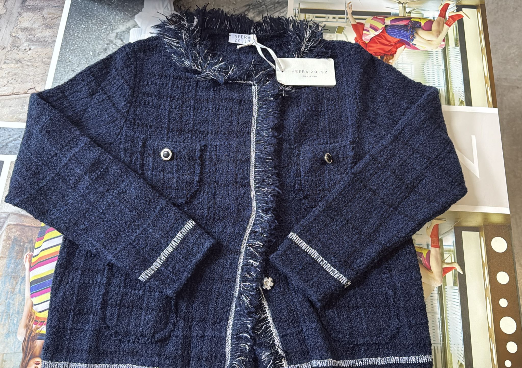 Giacca chanel tinta unita con frangia lurex