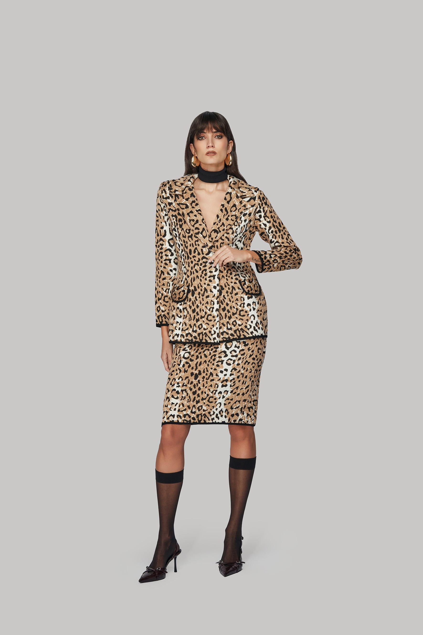 Giacca doppiopetto jacquard leopardato