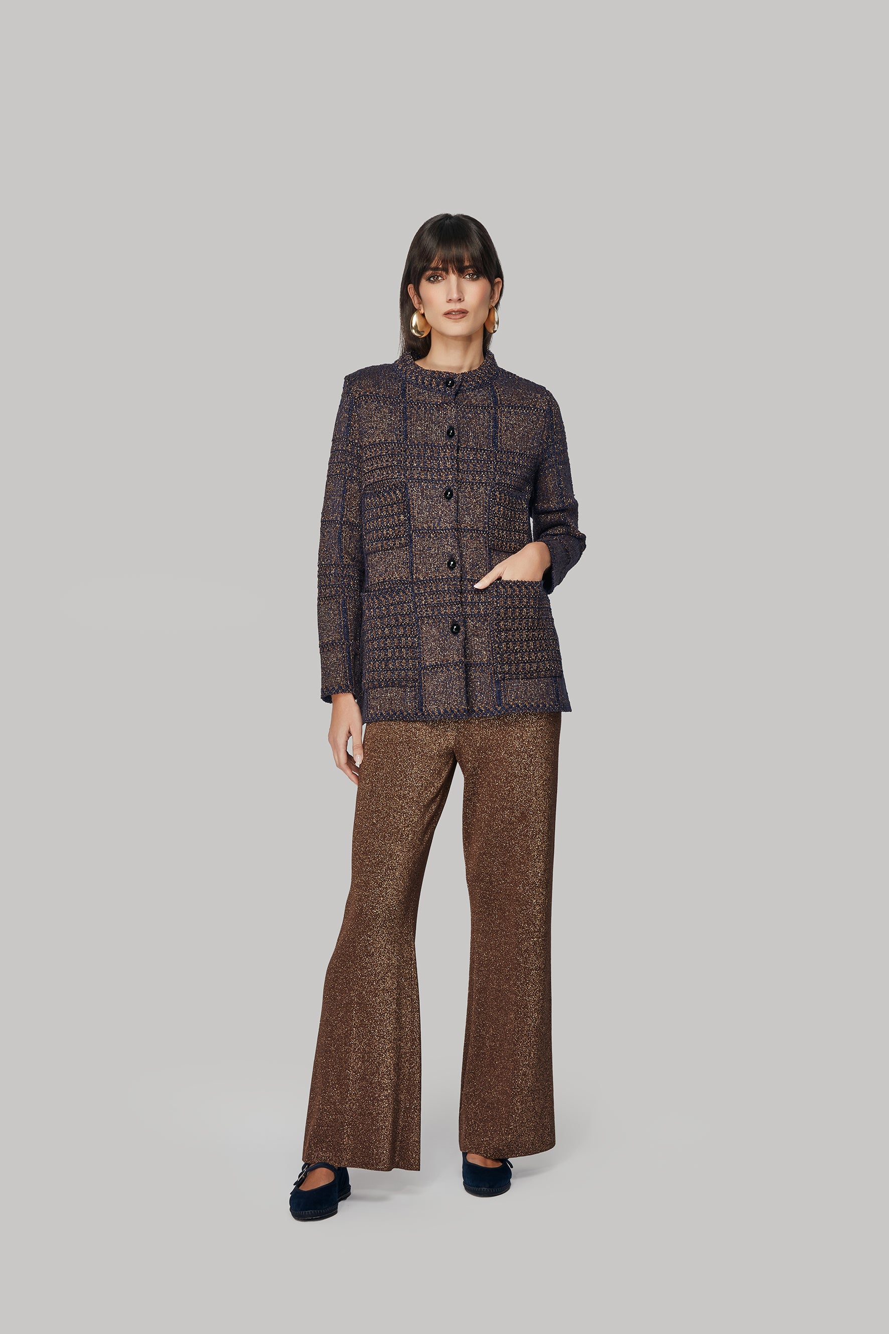 Giacca riquadri con righe in lurex