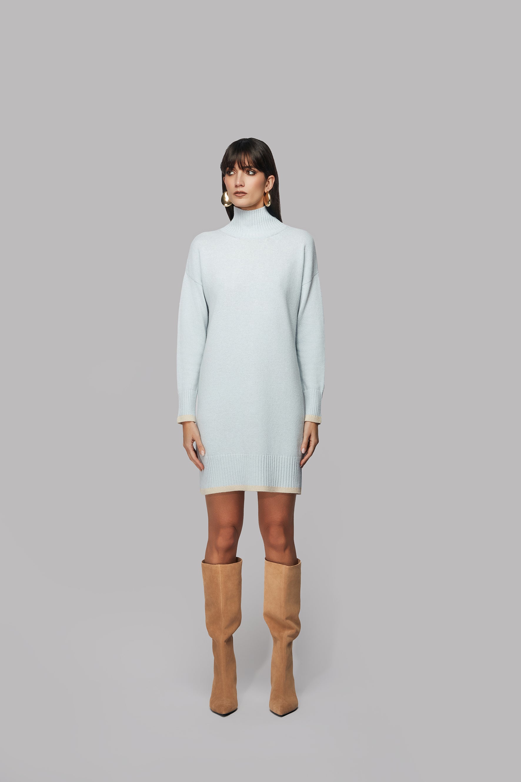 Abito rasato con bordi in contrasto cashmere