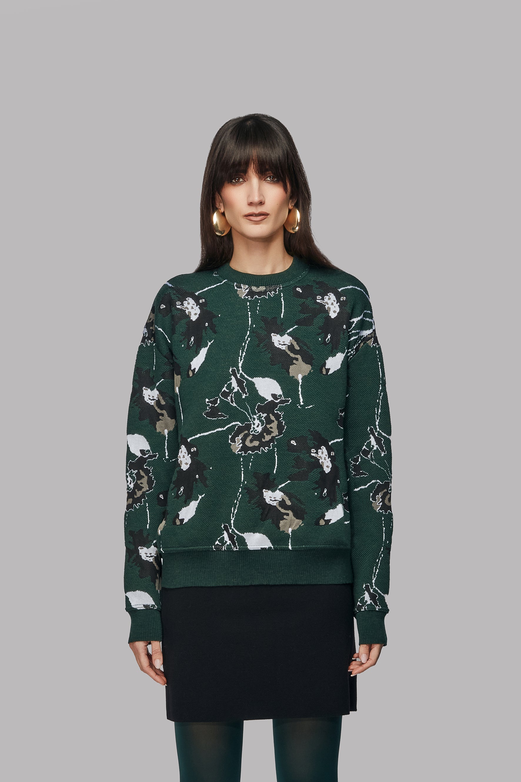 Maglia felpa jacquard fiori